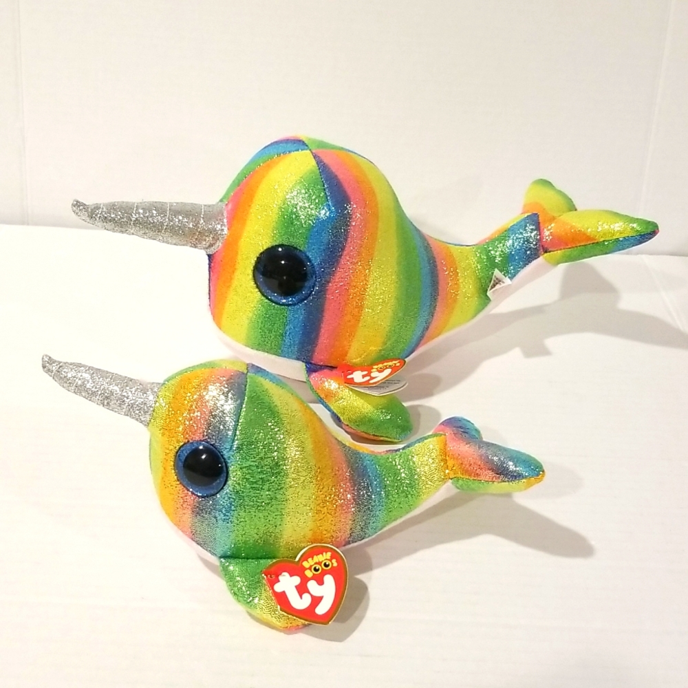 2 NORI the Narwhal small Medium Beanie Boo soft plush toy stuffed animal unicorn